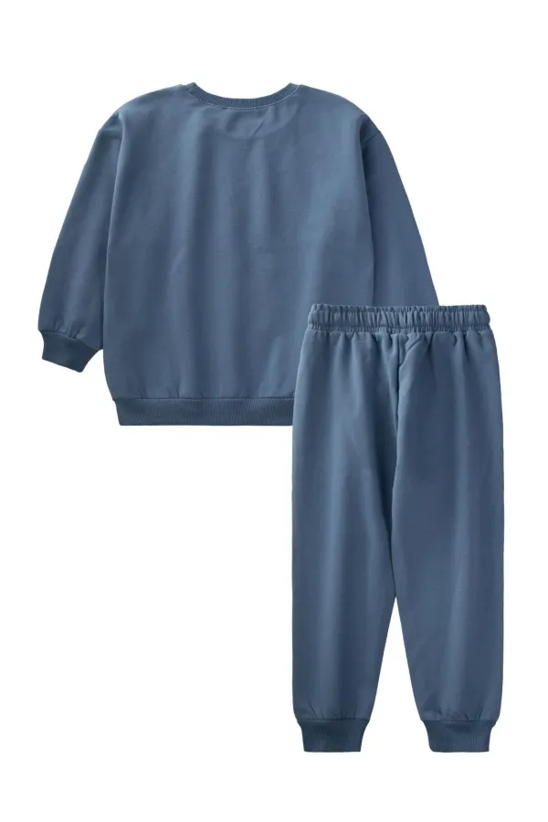 Ensemble cardigan basique et sweat-shirt à détails, bleu indigo, 3-8 ans