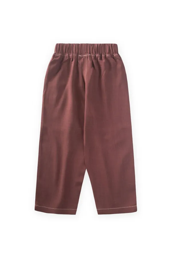 Kontrast Dikişli Keten Pantolon 2-7 Yaş Mürdüm