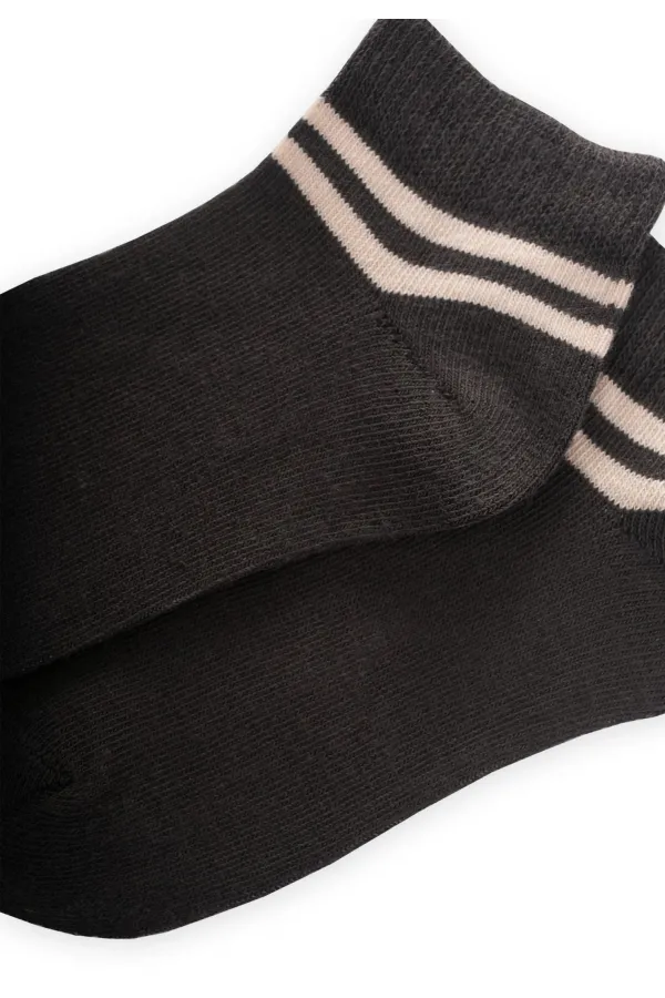 Ham Çizgili Çocuk Patik Çorabı 5-12 Yaş Füme