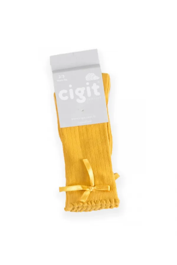Chaussettes hautes pour filles de 2 à 9 ans, jaune moutarde