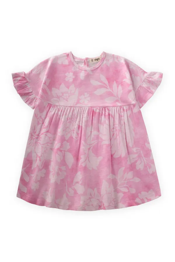 Robe rose à manches à volants et motifs pour enfants de 1 à 7 ans