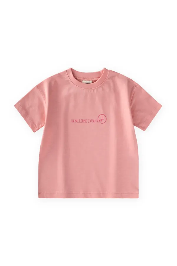 Slogan Baskılı T-Shirt 2-10 Yaş Pembe