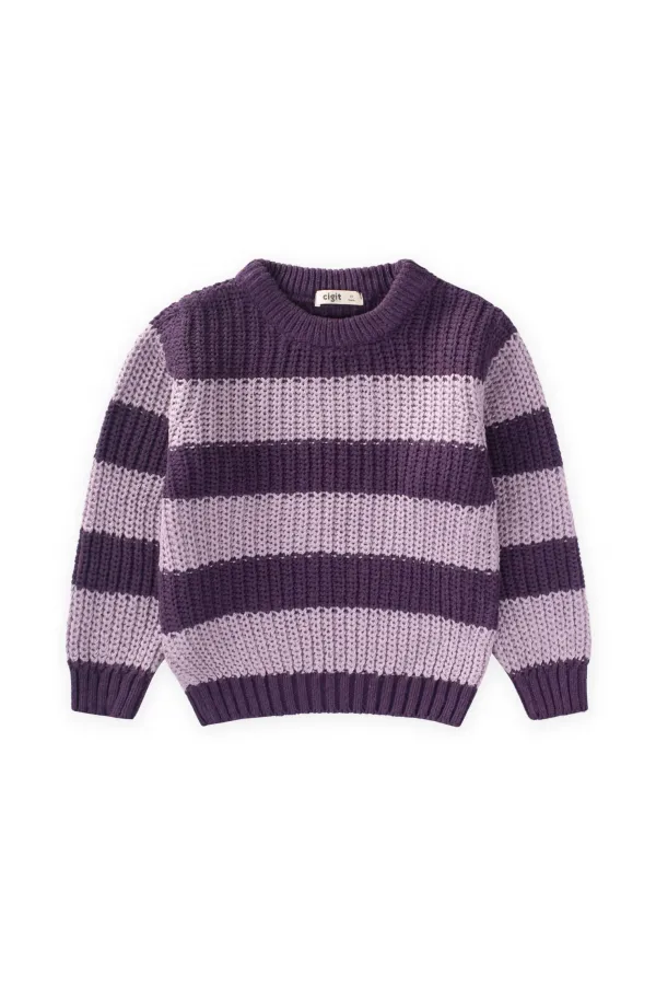 Thessaloniki Striped Knit Sweater, Ages 2-8, Purple
