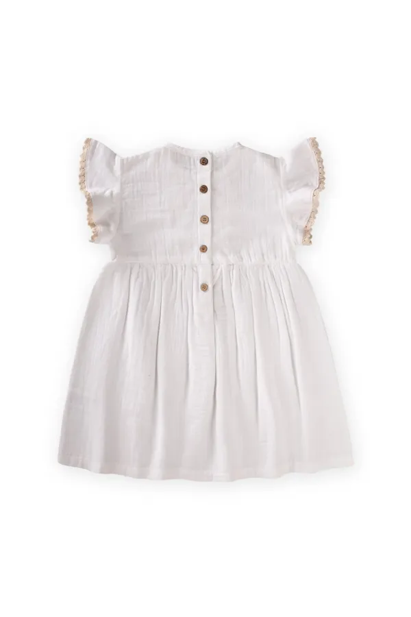 Organic Embroidered Bohemian Muslin Dress, Ages 2-10, Ecru