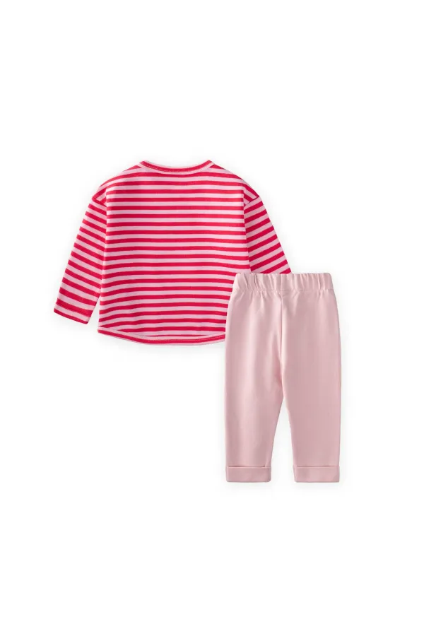 Ensemble bébé fille rayé en maille rose poudré et corail, 0-3 ans