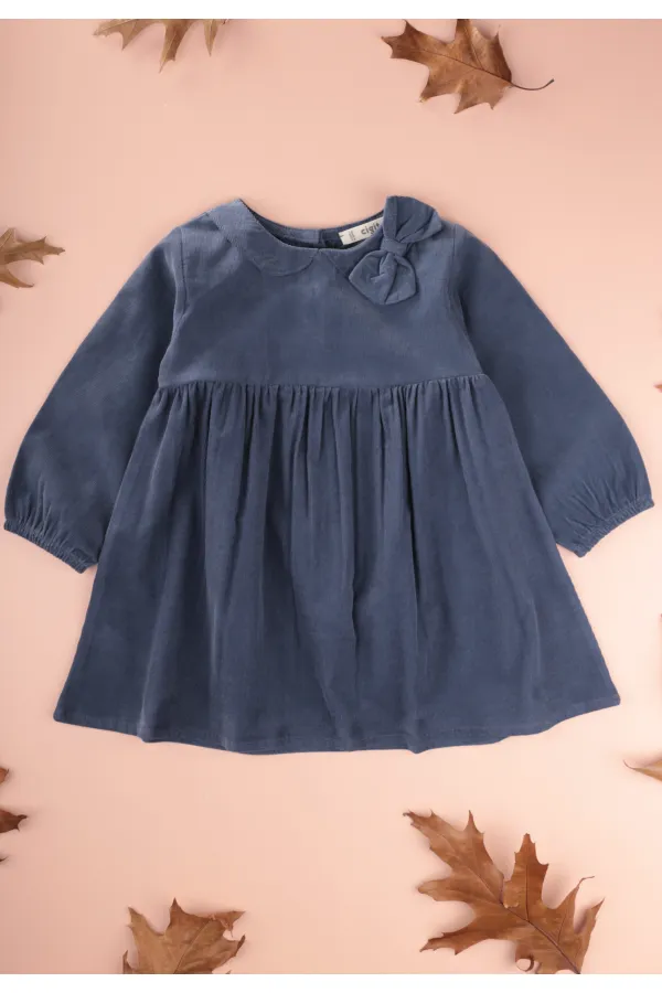 Robe en velours bleu marine pour enfants de 1 à 8 ans
