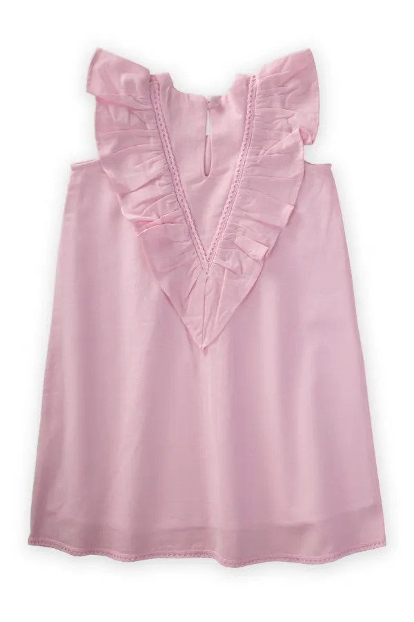 Robe rose avec ourlet et dos en dentelle pour les enfants de 2 à 7 ans