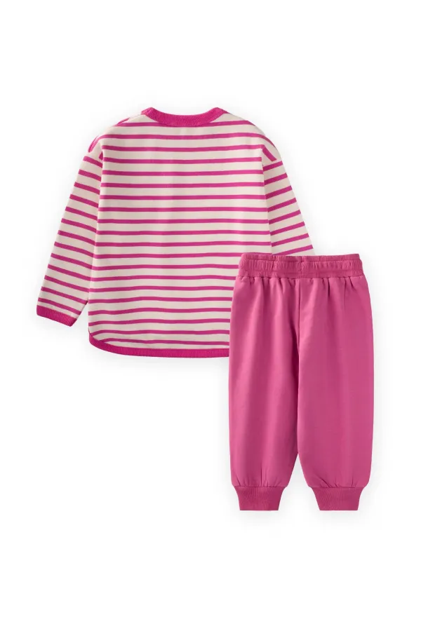 Çizgili Sweatshirt Takım 1-7 Yaş Fuşya
