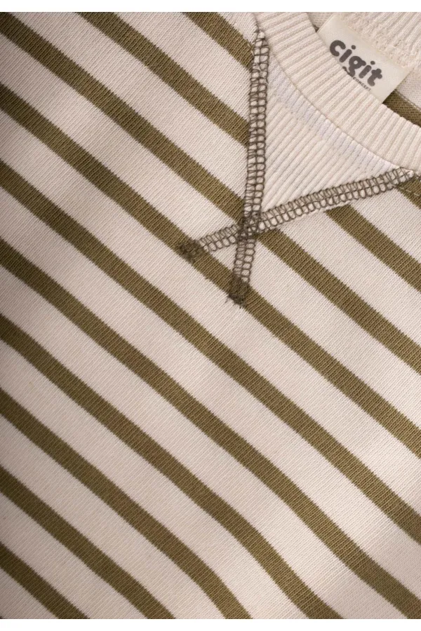 Striped Karyoka Detail Seasonal Sweatshirt 2-12 Years Olive