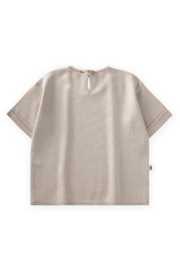 Güneş Nakışlı Keten Bluz 2-7 Yaş Naturel