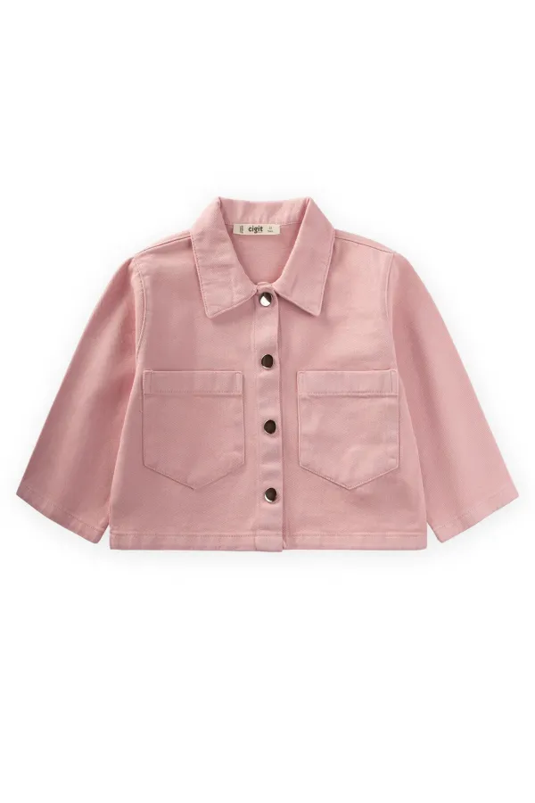 Large Double Pocket Gabardine Jacket for 2-7 Years Pink
