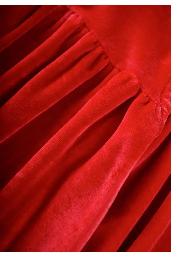 Parlak Kadife Elbise 2-8 Yaş Kırmızı