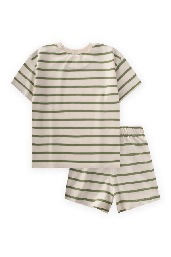 Ensemble short rayé vert huilé pour enfant de 1 à 7 ans