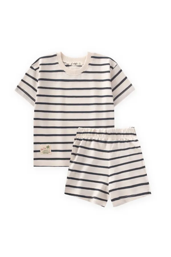 Ensemble short rayé, 1 à 7 ans, noir