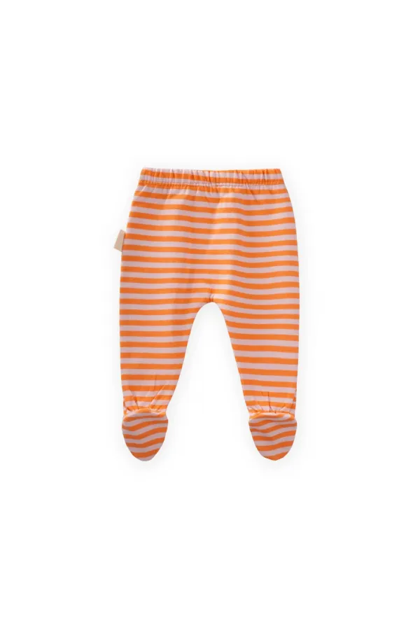 Culotte bébé à pieds 0-6 mois, rayures pêche poudrées