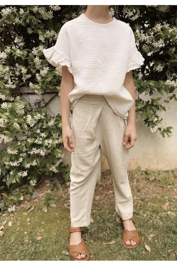 Çapraz Pileli Keten Pantolon 2-7 Yaş Naturel
