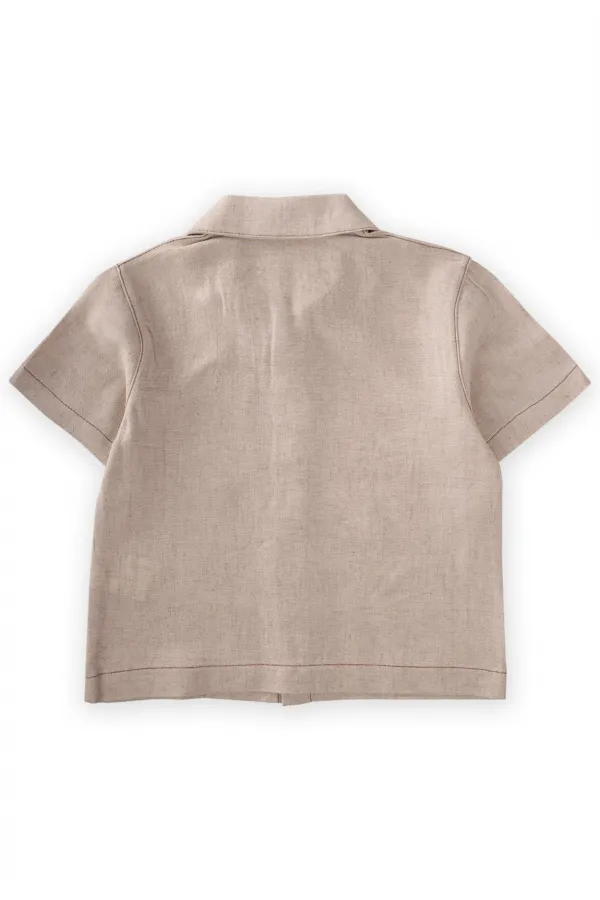 Kısa Kollu Keten Gömlek 2-7 Yaş Naturel