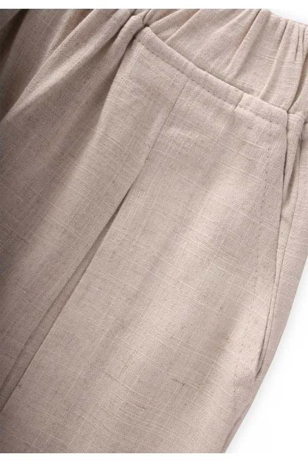 Pantalon en lin plissé, jambes et taille fermées, 2-7 ans, naturel