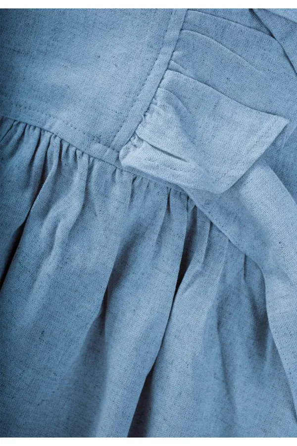 Yanları Bağcıklı Keten elbise 2-7 Yaş Mavi