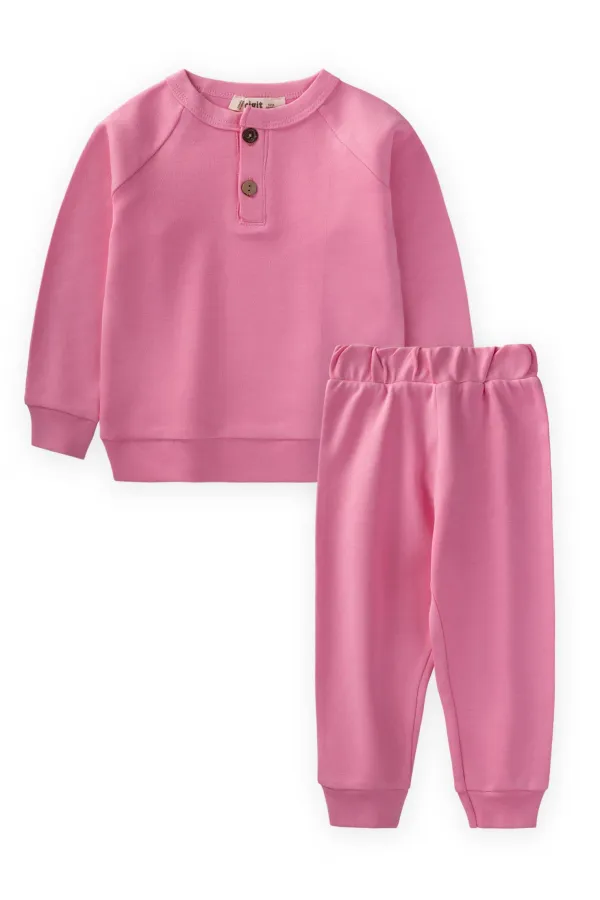 Raglan Sleeve Placket Boys Basic Suit 1-6 Years Pink