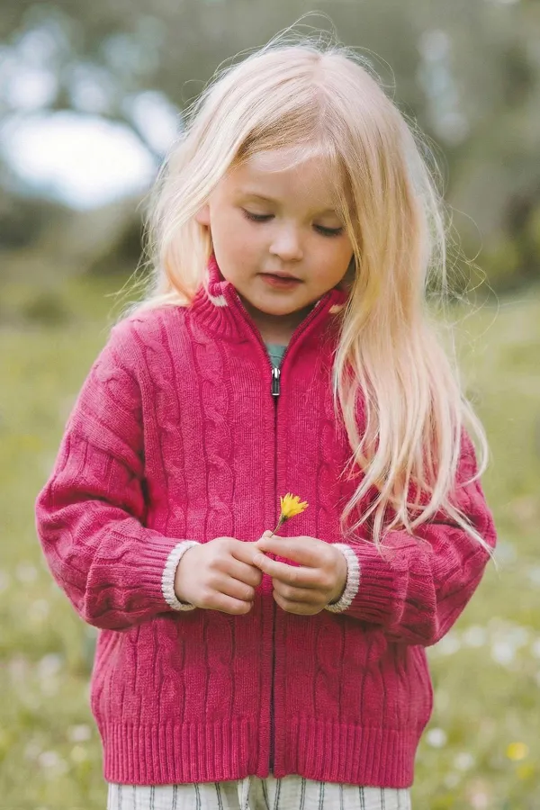 Saç Örgü Triko Hırka 2-11 Yaş Fuşya