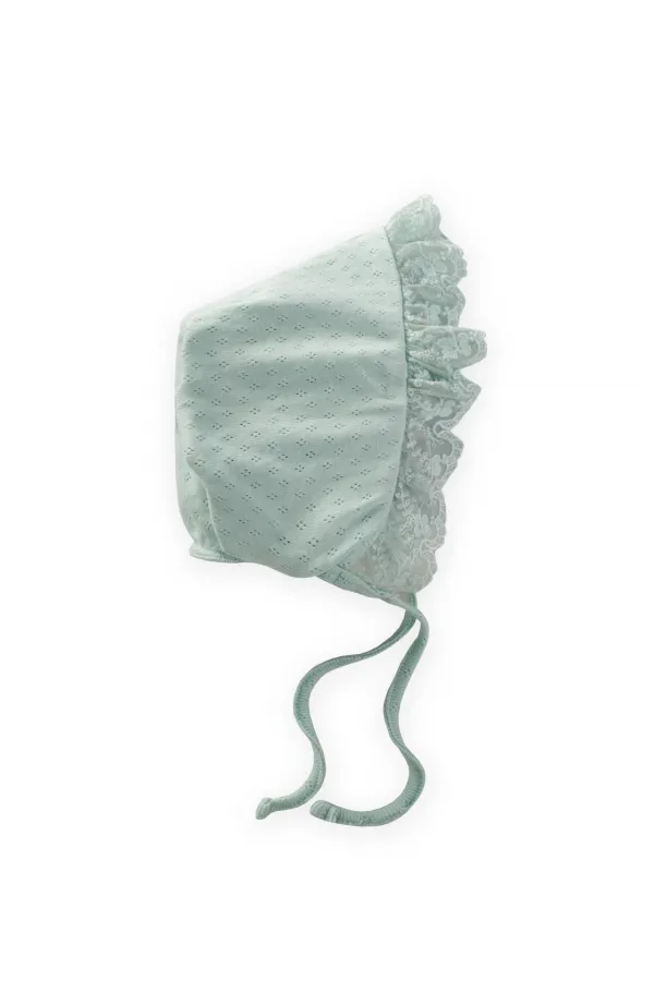Scalloped Tied Baby Hat for Ages 0-1 Mint Green
