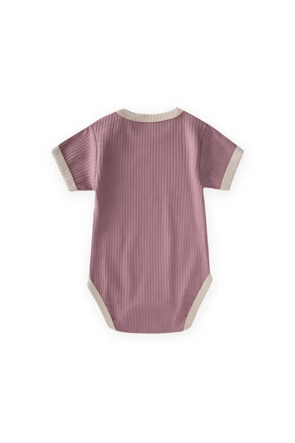 Shoulder-trimmed Bodysuit with Piped Trim, 0-3 Years, Lilac