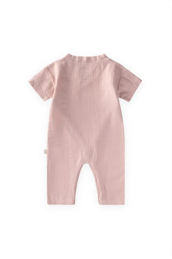 Organic Kruvaze Müslin Tulum 0-9 Ay Pudra Pembe