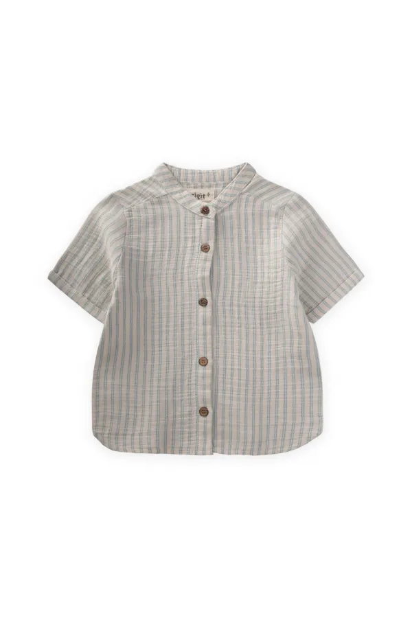 Chemise en mousseline bleue à double rayures, 2-10 ans