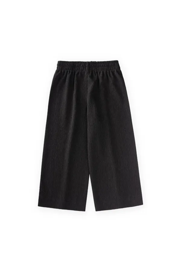 Crinkle Wide Leg Trousers, Ages 3-12, Black Crinkle Wide Leg Trousers, Ages 3-12, Black