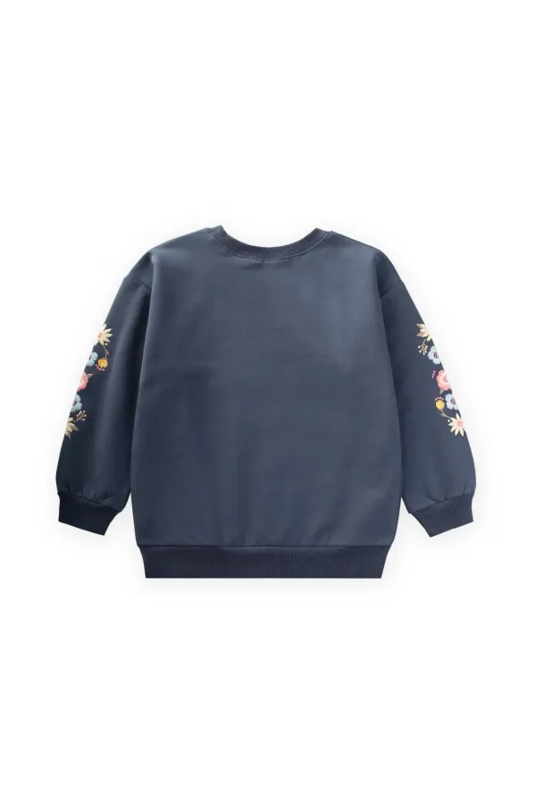 Embroidered Sleeve Sweatshirt for 2-10 Years Old, Navy Blue