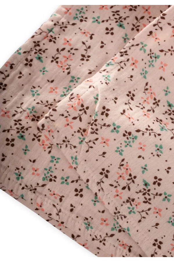 Tissu mousseline 50x50 cm, motif floral rose poudré