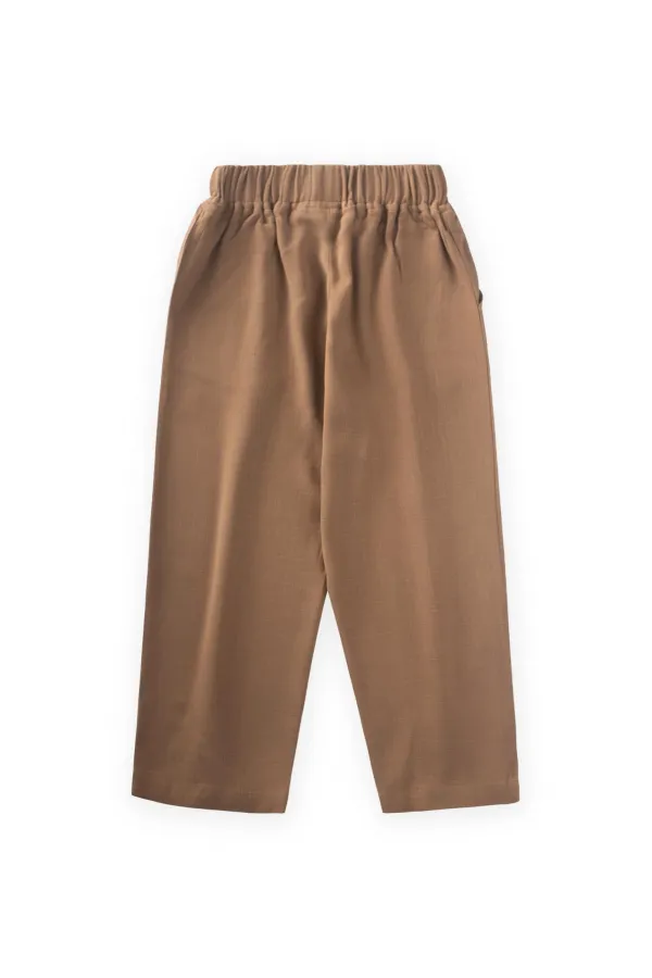 Pantalon en lin à plis plats, jambes et taille fermées, 2-7 ans, couleur caramel