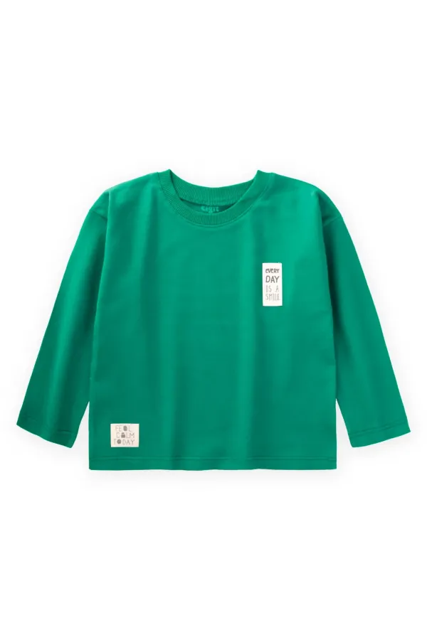 Seasonal T-Shirt with Label Detail, 2-10 Years Old, Green