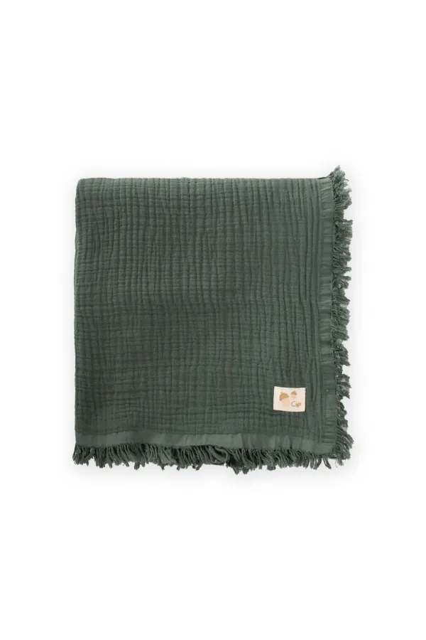 Dört Kat Püsküllü Battaniye 80X120 Cm Haki Yeşili