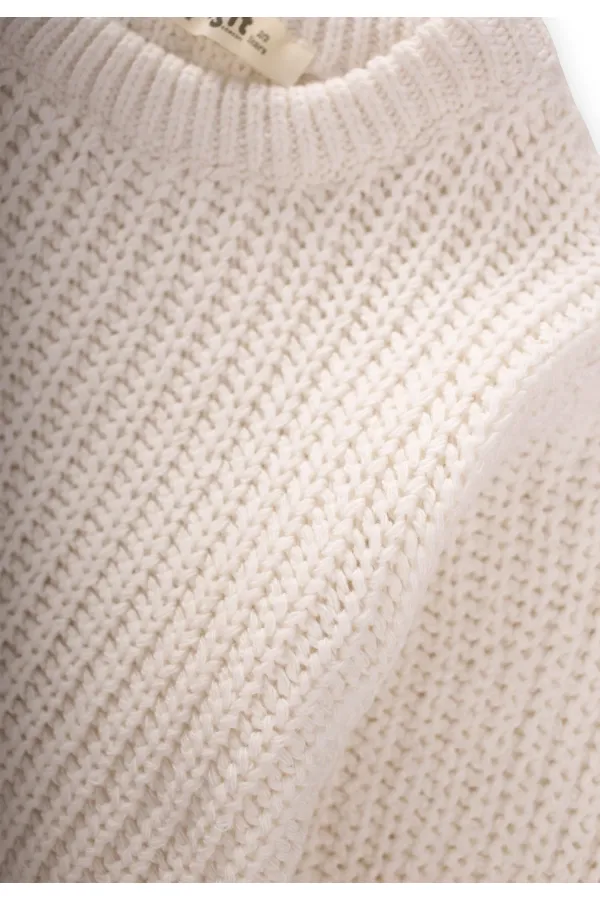 Pull Selanik à col rond en maille, couleur écru, 2-8 ans