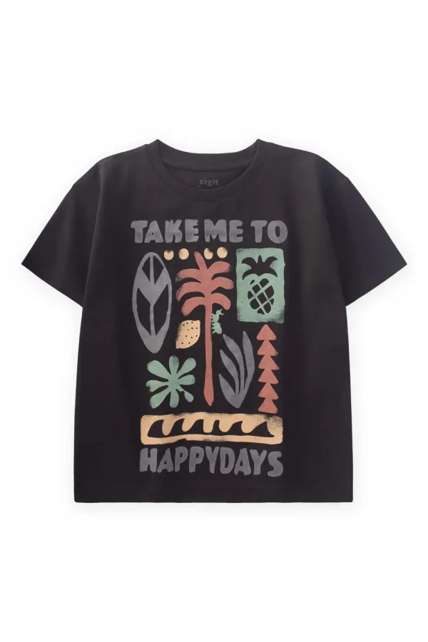 Baskılı T-Shırt 3-10 Yaş Siyah