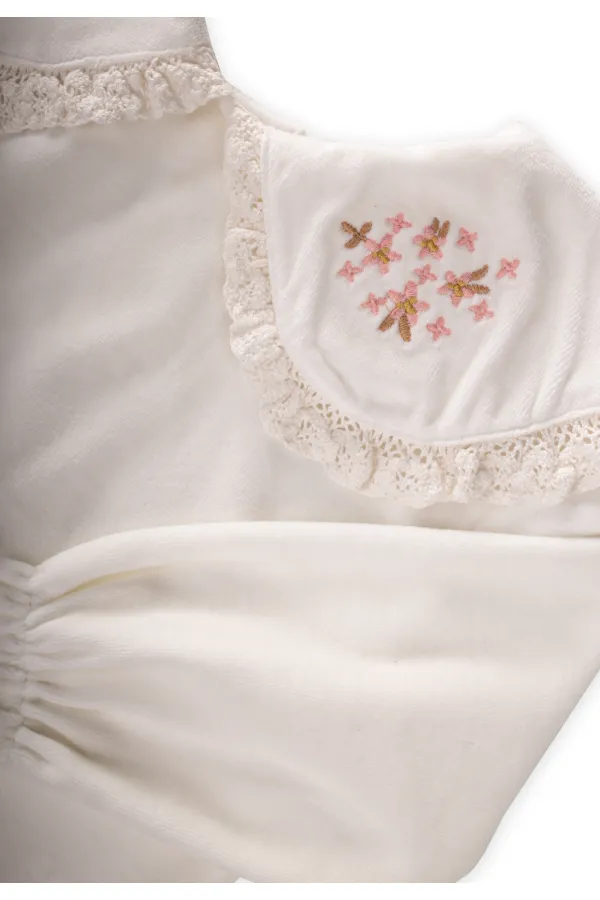 Top vintage en velours avec col en dentelle, 2-8 ans, blanc