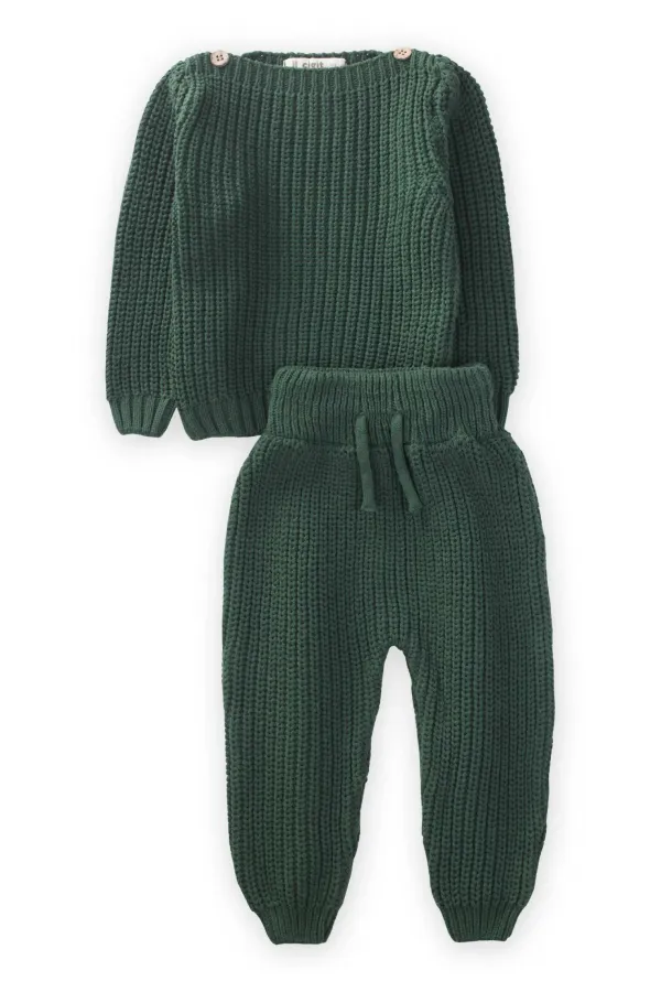 Ensemble Selanik en maille verte pour enfants de 1 à 5 ans