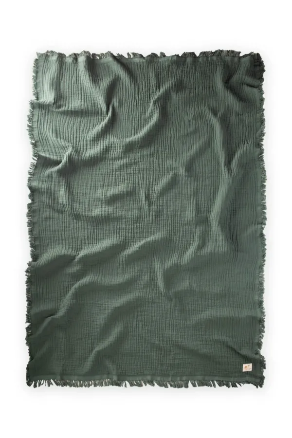 Dört Kat Püsküllü Battaniye 80X120 Cm Haki Yeşili