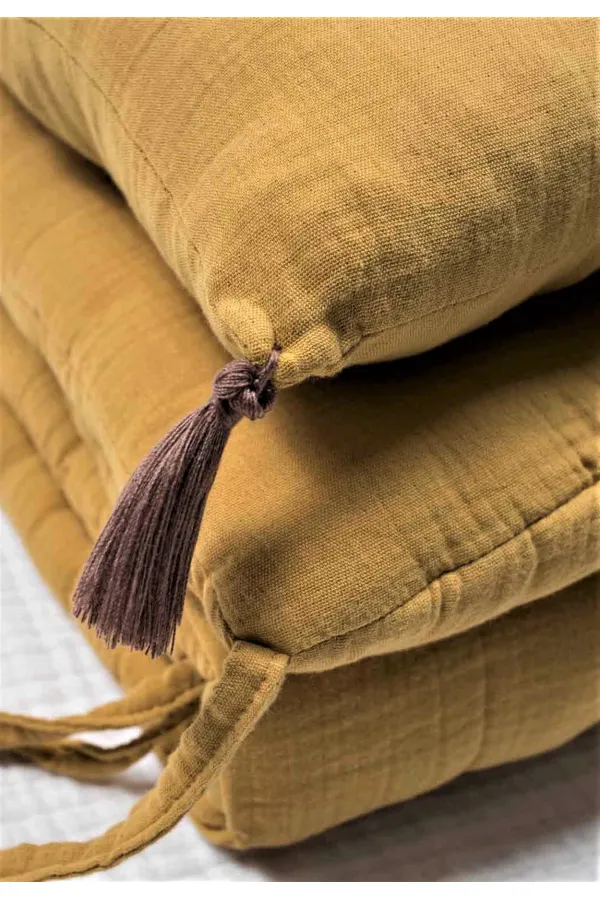 Müslin Bebek Yatak Koruma Yastık Seti (Yıkanmıştır) 32X180 cm +/- 2 cm Hardal Sarı