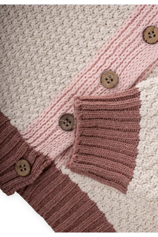 Triko Düğmeli Hırka 2-8 Yaş Doğal Pembe