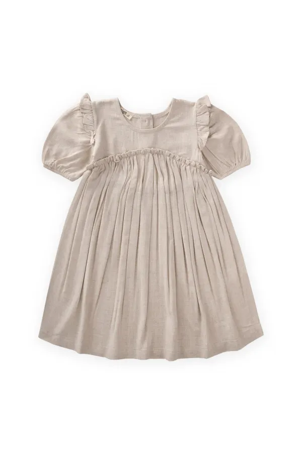 Robadan Fırfır Büzgülü Poplin Elbise 2-7 Yaş Naturel