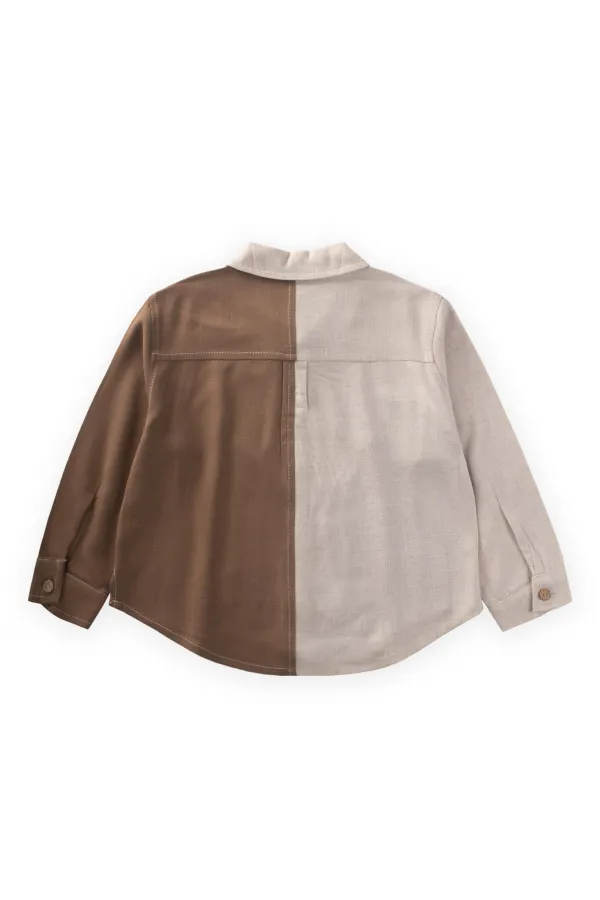 Chemise en lin bicolore 2-7 ans Naturel-Caramel