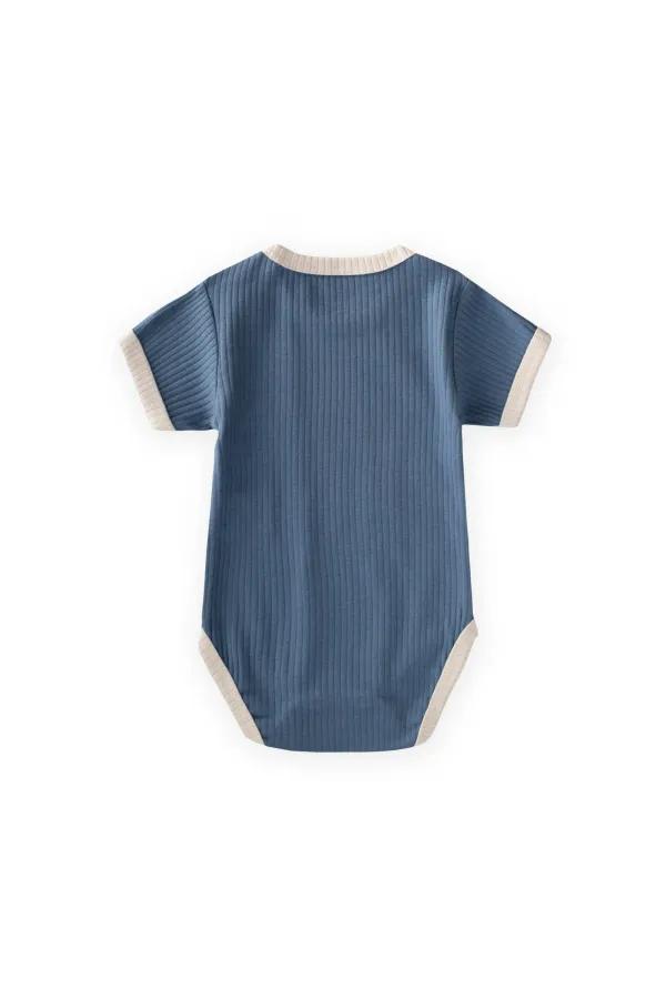 Shoulder-Cruffled Bodysuit with Piped Trim, 0-3 Years, Indigo Blue