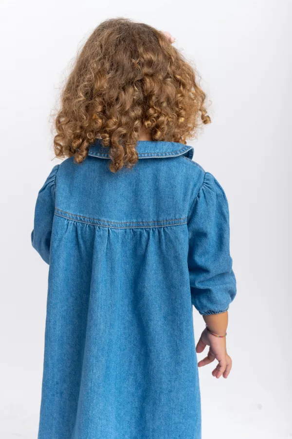 Robe en jean à col bébé, bleue, 2-7 ans