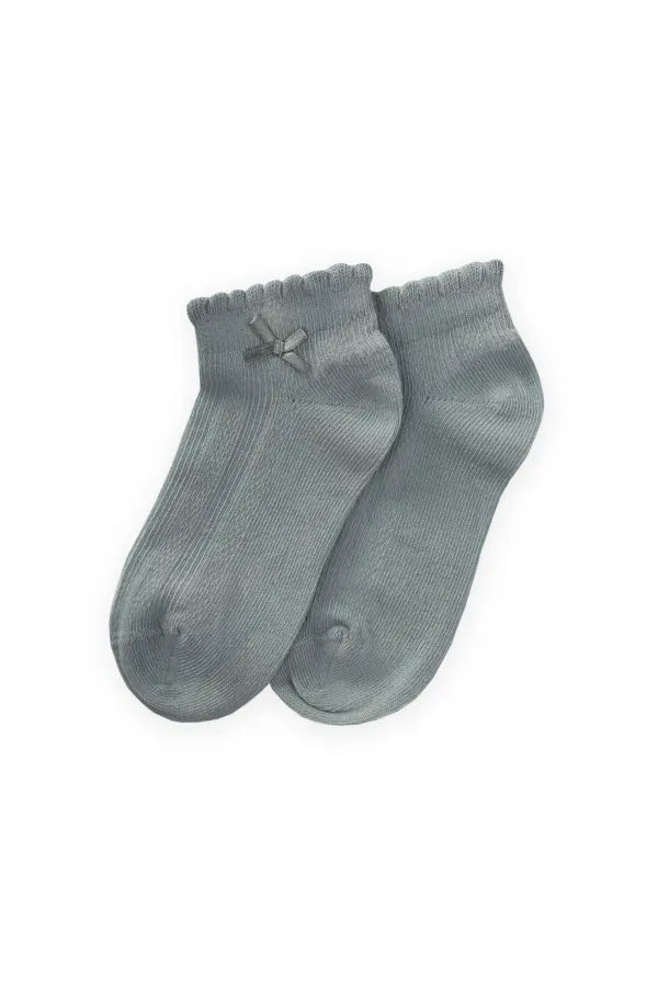 Chaussettes bottines pour enfants avec nœud en relief, vert menthe, 5-12 ans