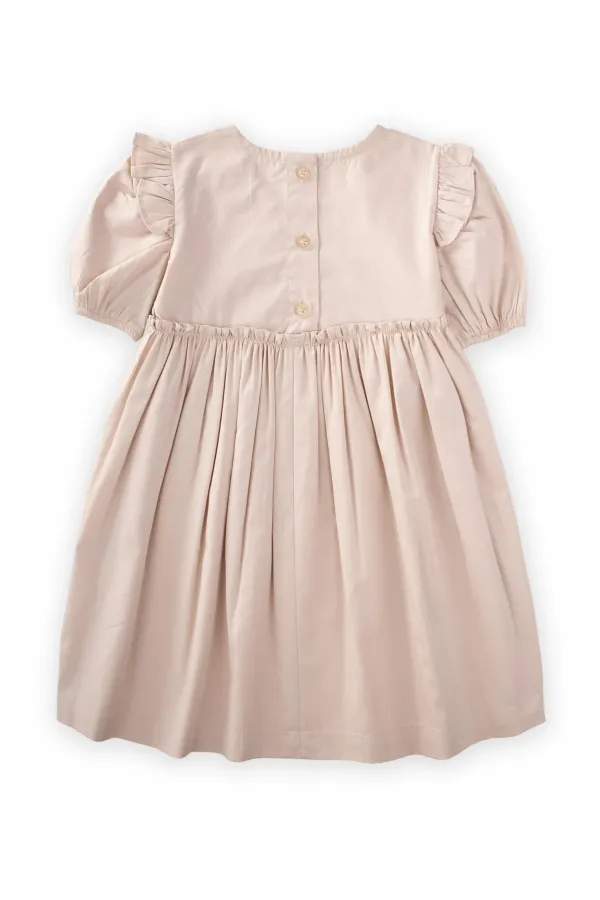 Robadan Fırfır Büzgülü Poplin Elbise 2-7 Yaş Ekru