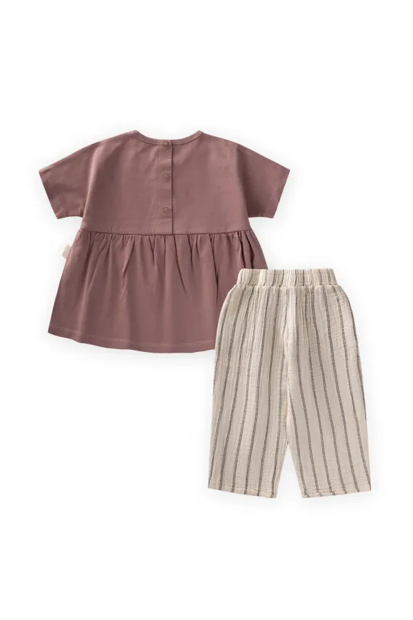 Müslin Şalvarlı Tunik Takım 1-7 Yaş Gül Kurusu