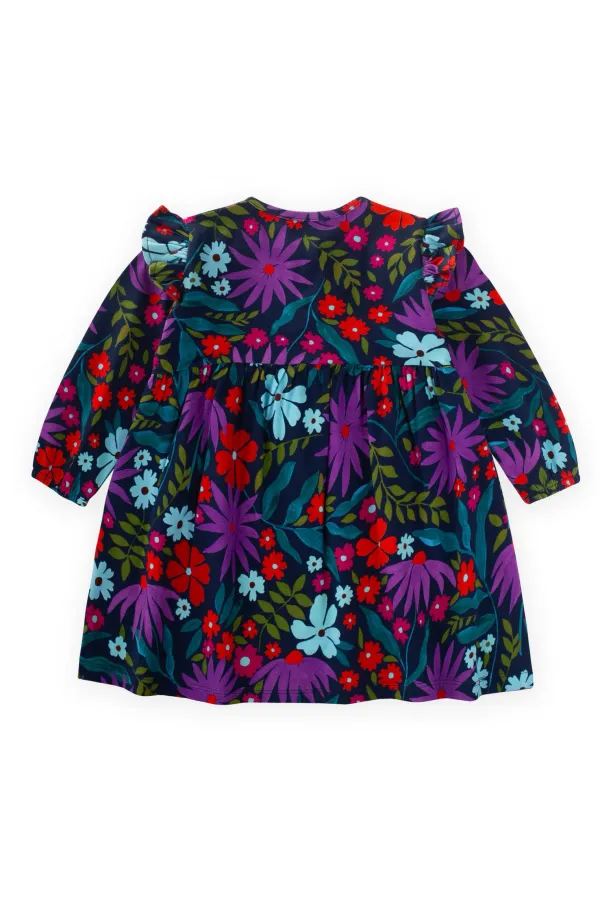 Desenli Mevsimlik Elbise 1-7 Yaş Lacivert